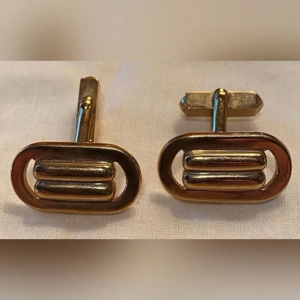 Swank Men’s Cuff Links Gold Tone MCM Art Deco 3/4” Vintage
